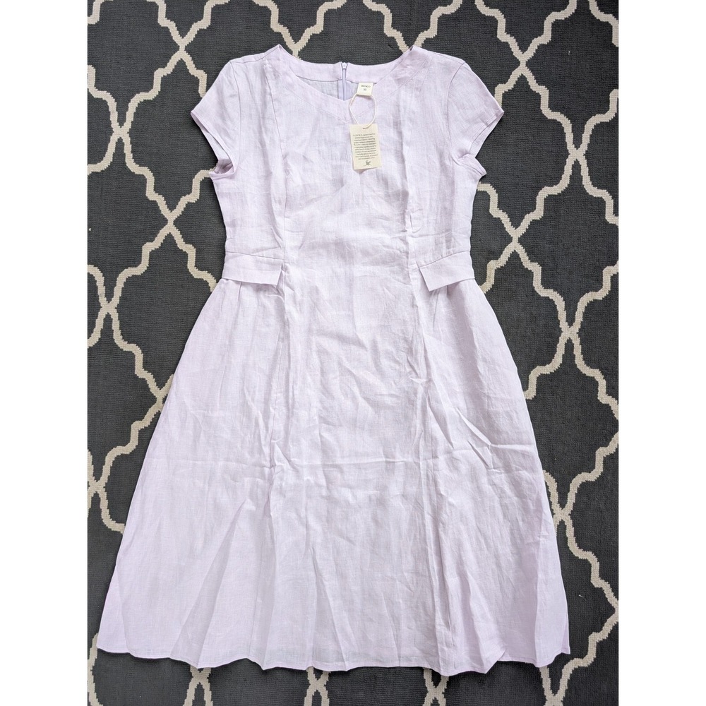 Lintico V-Neck Dress Womens Medium NWT 100% Linen Natural Summer Dusty Rose‎